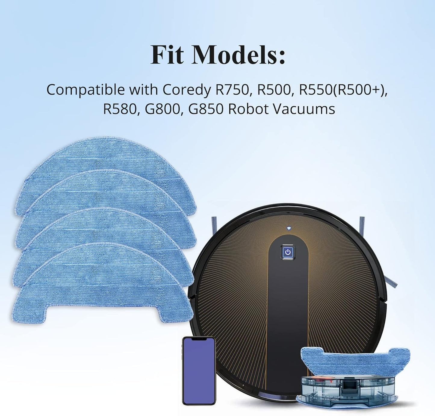 4 Pcs Wet-Dry Vacuum Mop Cloths for Coredy R750, R650, R500, R550, R500+, R580, G850, Vakuumwischer