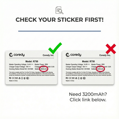 Official 2600mAh Li-ion Battery for Coredy Robot Vacuum | Fits R300, R500+, R580, R650 & R750 (1600Pa)