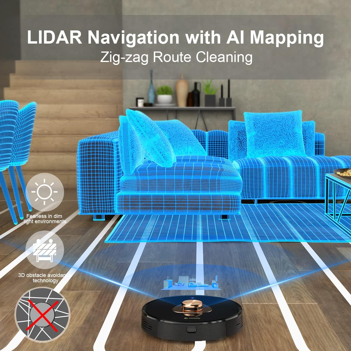 Fatory-Stock Only 1 left Coredy L900X Robot Vacuum Cleaner with Self Emptying Base, Laser Navigation Robotic Vacuums and Mop Multi-Floor Mapping, 2700Pa Suction